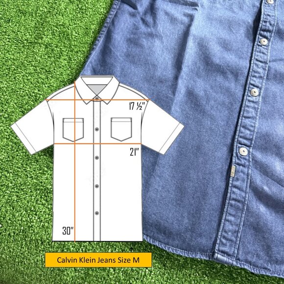 Calvin Klein Jeans Mens Short Sleeve Metal Snap Logo Casual Jeans Shirt Size M - Picture 2 of 15